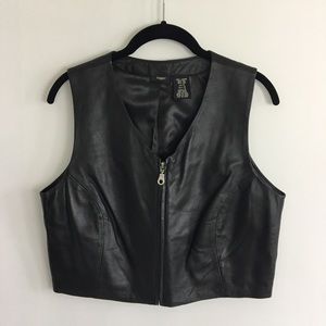 HAGGAR 100% Leather Zip Vest Black 6